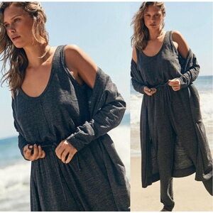 FREE PEOPLE BEACH FP Bicoastal Heather Gray Duster Cardigan Sz L‎ Casual Relaxed